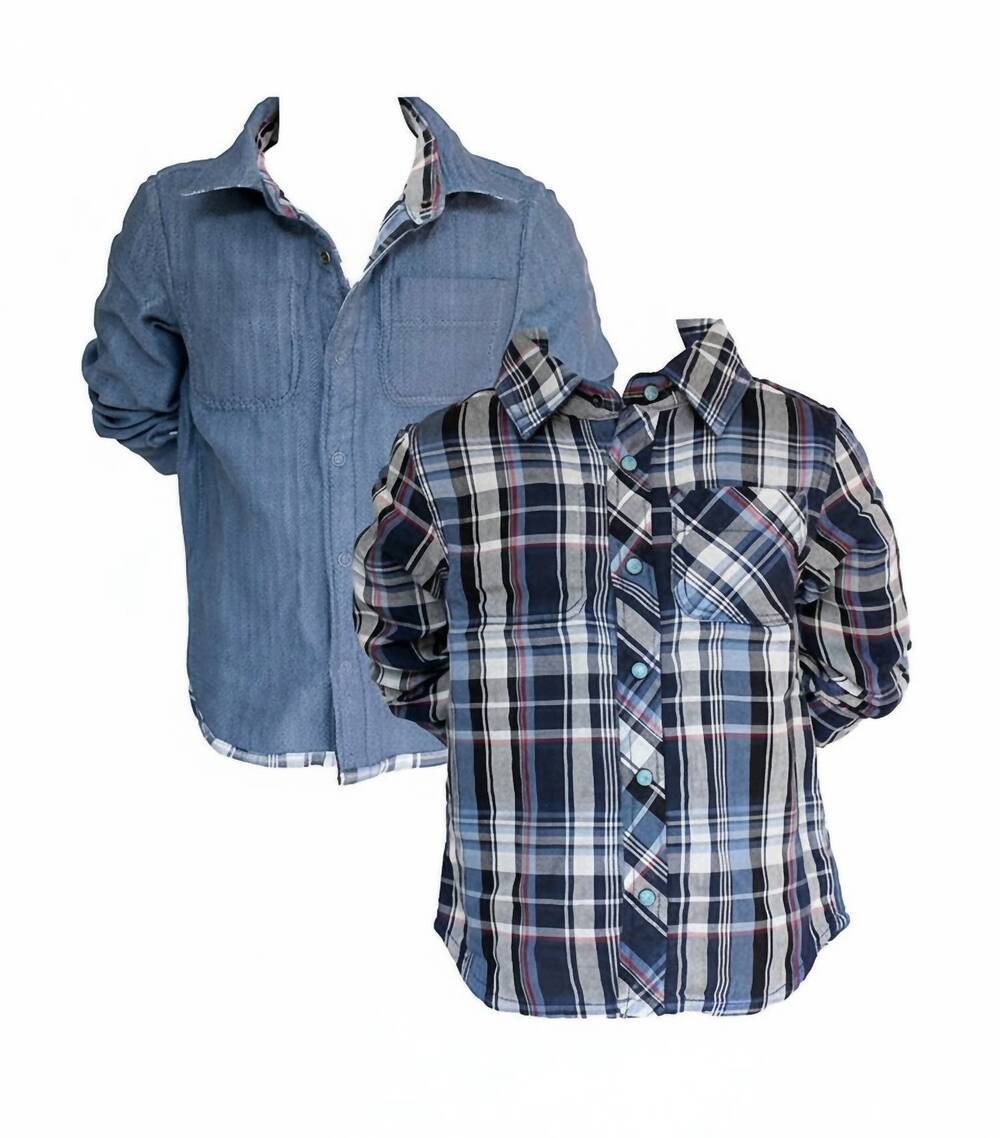 NEW BIT'Z KIDS kids long sleeve reversible plaid shirt in multicolored